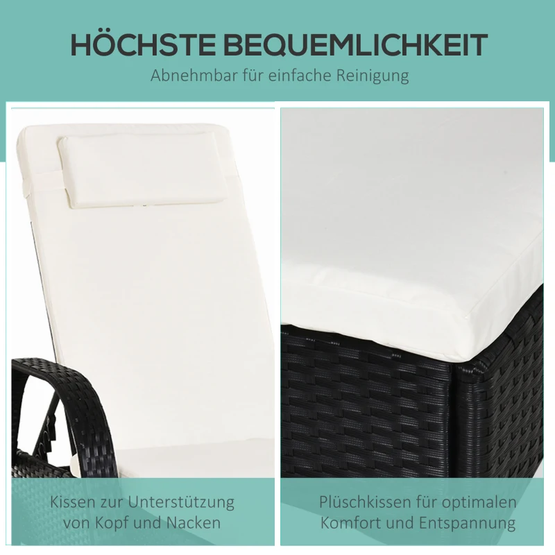 Outsunny Polyrotan tuinstoel ligstoel rotan ligstoel tuinmeubel mobiel zwart