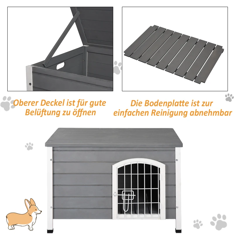 PawHut Hondenhok hondenhuis met deur hondenbak kattenbak voor katten dennen grijs