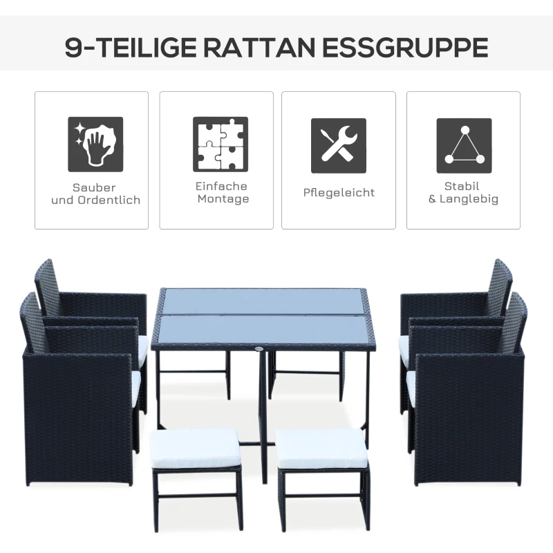 Outsunny 9/11/13-delig Zitgroep tuinset zitset rotan tuinmeubelen poly-rotan