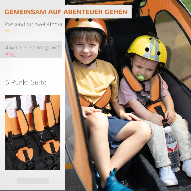 HOMCOM Kinderanhänger Fahrradanhänger einklappbar mit Universalkupplung 155 x 88 x 108cm Stahl Orange