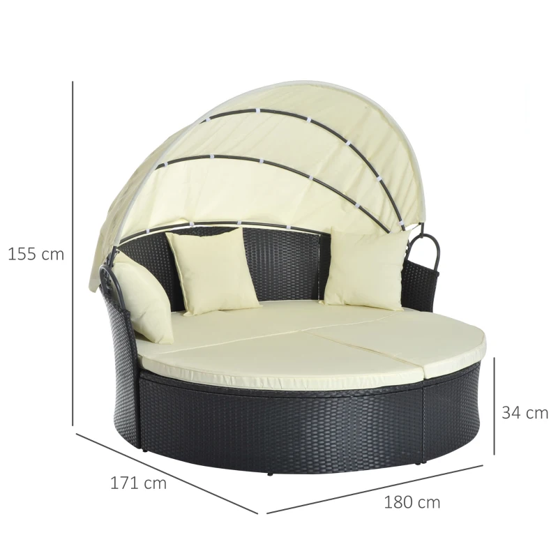 Outsunny Zonne-eiland ligbank ligbank voor buiten set decoratie tweezitsbank met overkapping poly-rotan
