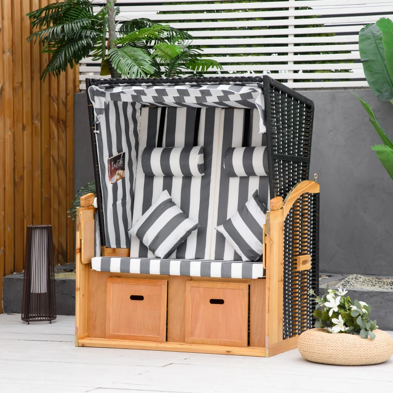 Outsunny strandstoel dubbele ligstoel met opklapbare daktafel grijs