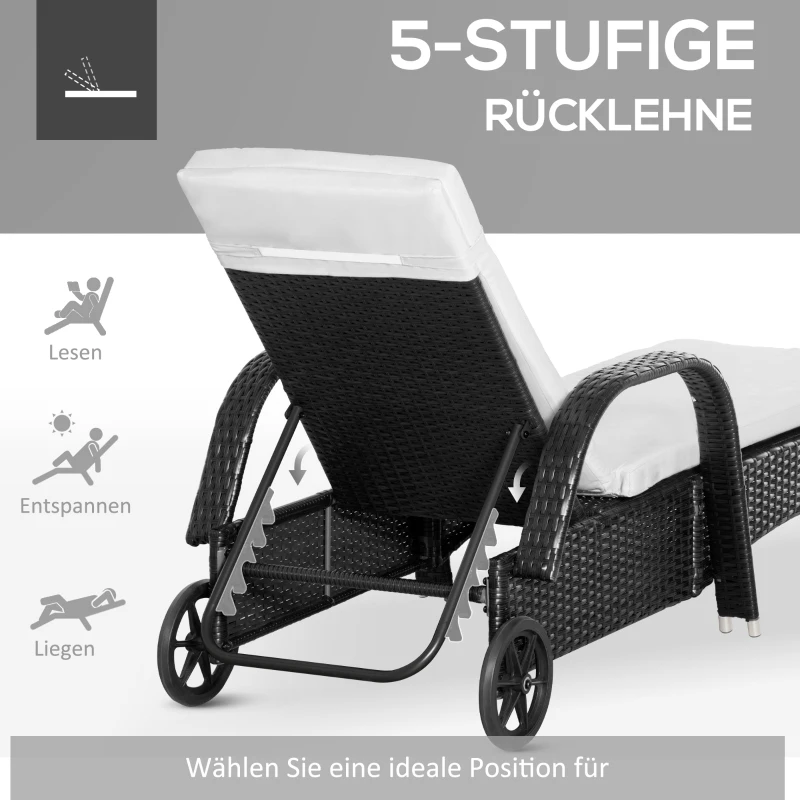 Outsunny® ligstoel tafel set van 3 tuinmeubelen ligbank voor buiten poly-rotan + metaal zwart