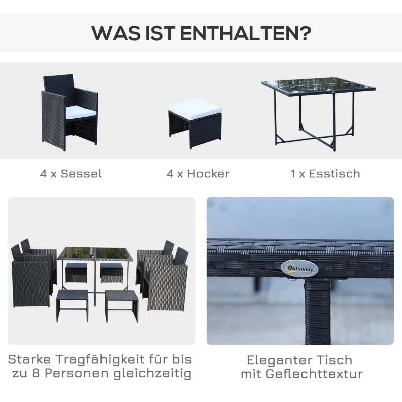 Outsunny 9/11/13-delig Zitgroep tuinset zitset rotan tuinmeubelen poly-rotan