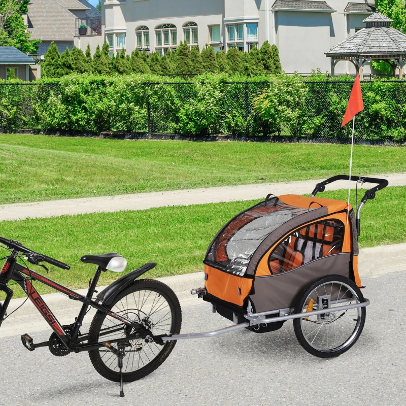 HOMCOM Kinderanhänger Fahrradanhänger einklappbar mit Universalkupplung 155 x 88 x 108cm Stahl Orange