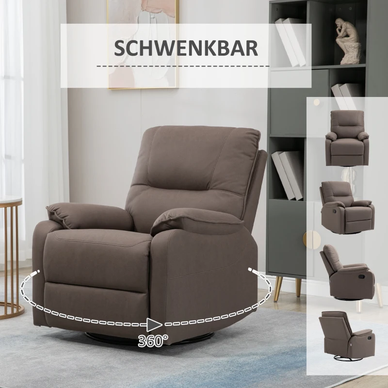 HOMCOM Relaxsessel Liegefunktion 135° neigbar, Wippfunktion, Fußstütze 82 cm x 95 cm x 98 cm Mikrofaserstoff Braun