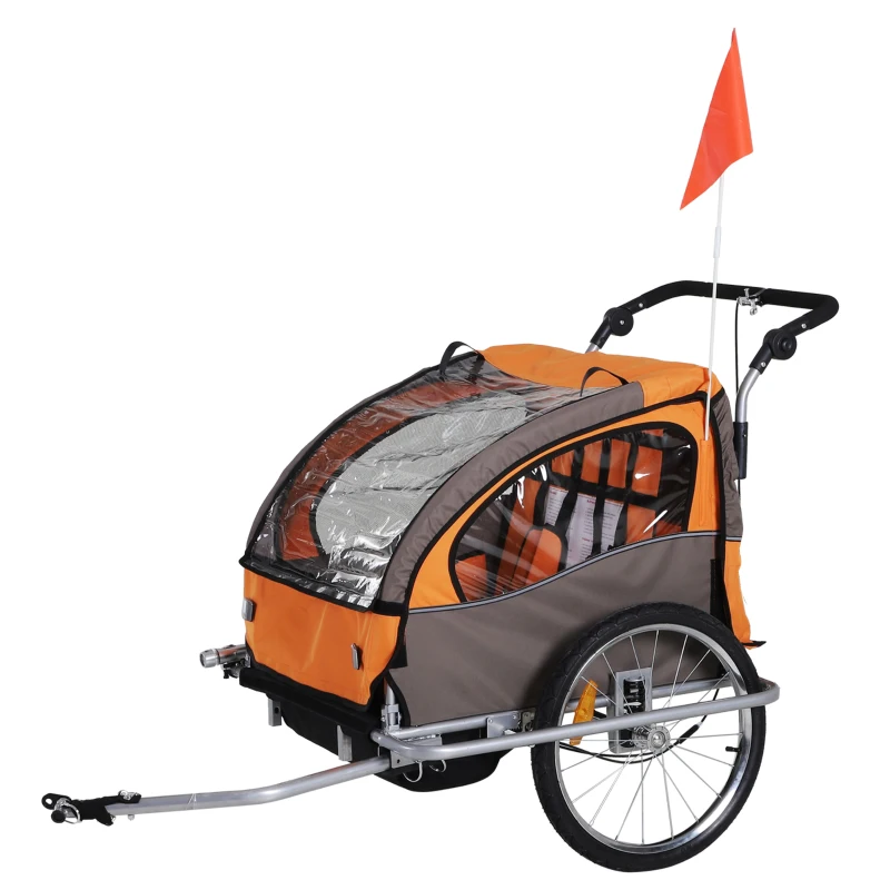 HOMCOM Kinderanhänger Fahrradanhänger einklappbar mit Universalkupplung 155 x 88 x 108cm Stahl Orange