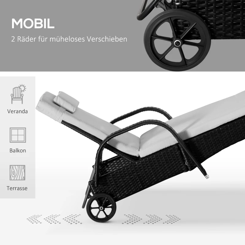 Outsunny® ligstoel tafel set van 3 tuinmeubelen ligbank voor buiten poly-rotan + metaal zwart