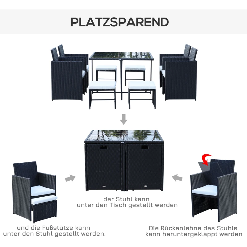 Outsunny 9/11/13-delig Zitgroep tuinset zitset rotan tuinmeubelen poly-rotan