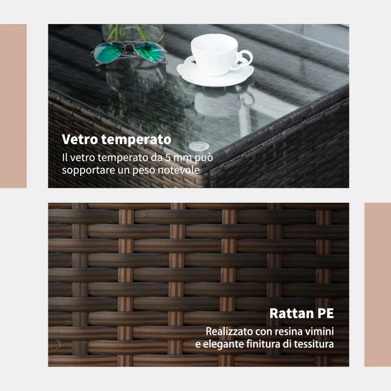 Outsunny Bijzettafel voor in de tuin, salontafel tuintafel balkontafel ESG PE-rotan bruin