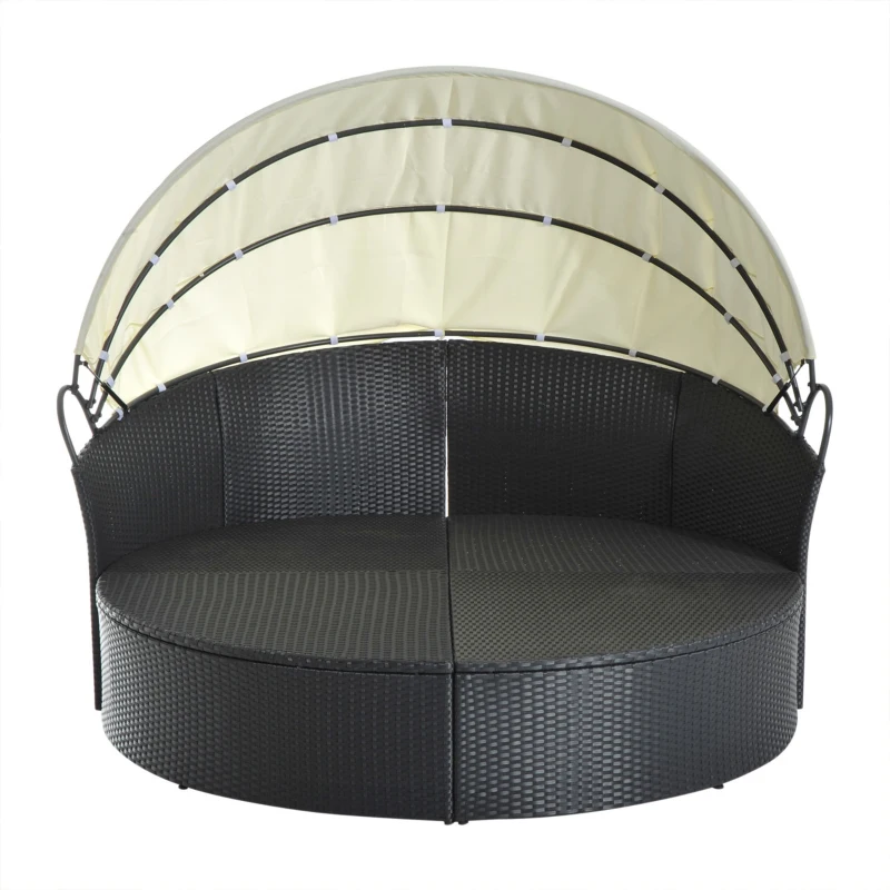 Outsunny Zonne-eiland ligbank ligbank voor buiten set decoratie tweezitsbank met overkapping poly-rotan