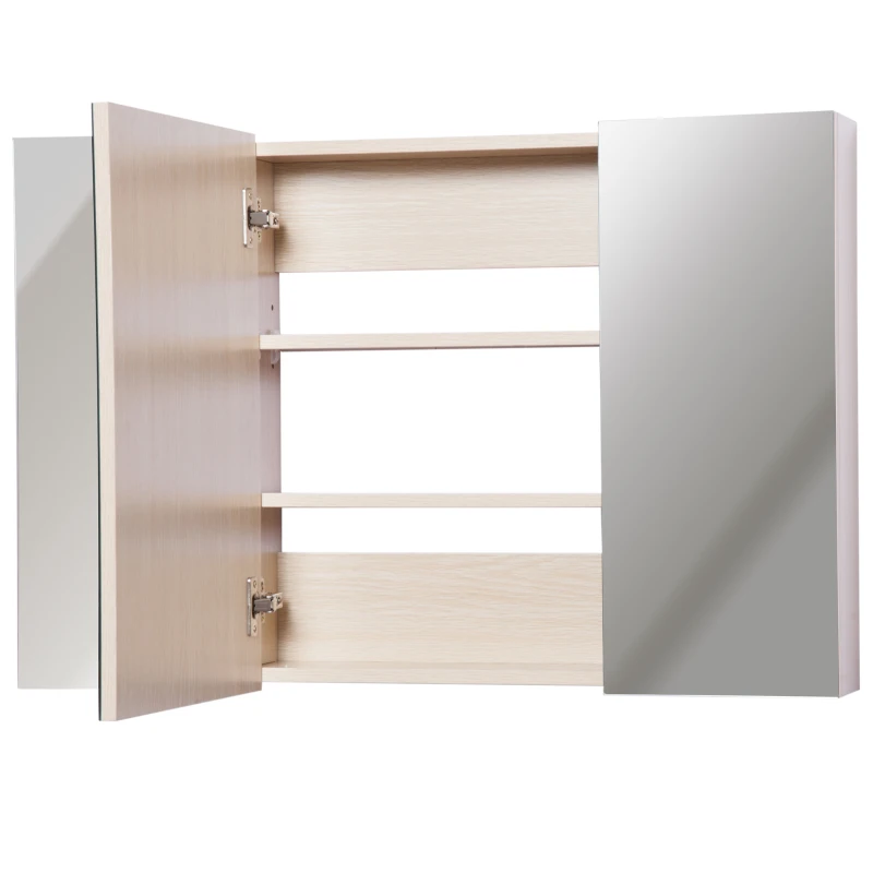 kleankin Spiegelschrank Badschrank Spiegel Wandschrank Badhängeschrank Weißeiche B90 x H60 x D13,5 cm