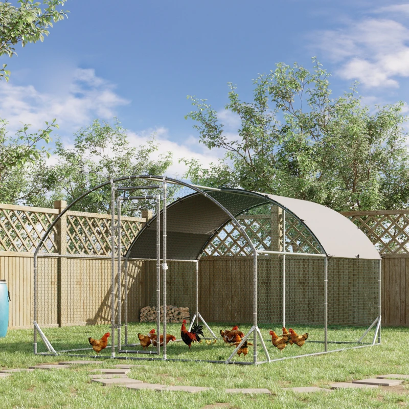 PawHut Galinheiro para Exterior para 6-12 Galinhas de Aço Galvanizado com Teto de Tecido Oxford 2,8x3,8x1,97m Prata