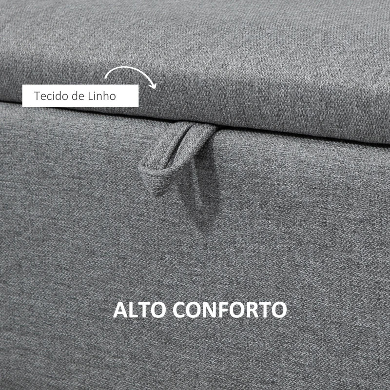 HOMCOM Banco de Armazenamento Estofado em Linho com Tampa Abatível e Pés de Aço Carga Máxima 150kg 101x38,5x44,5 cm Cinza