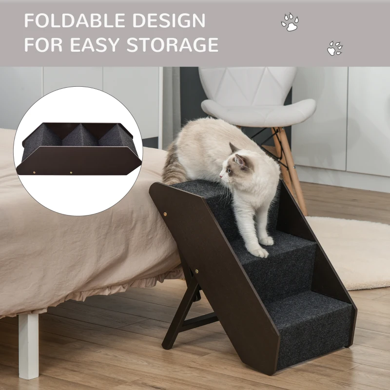 Pawhut Puppy Steps for Bed, Pet-3 Steps Ladder Ramp-Dark Brown