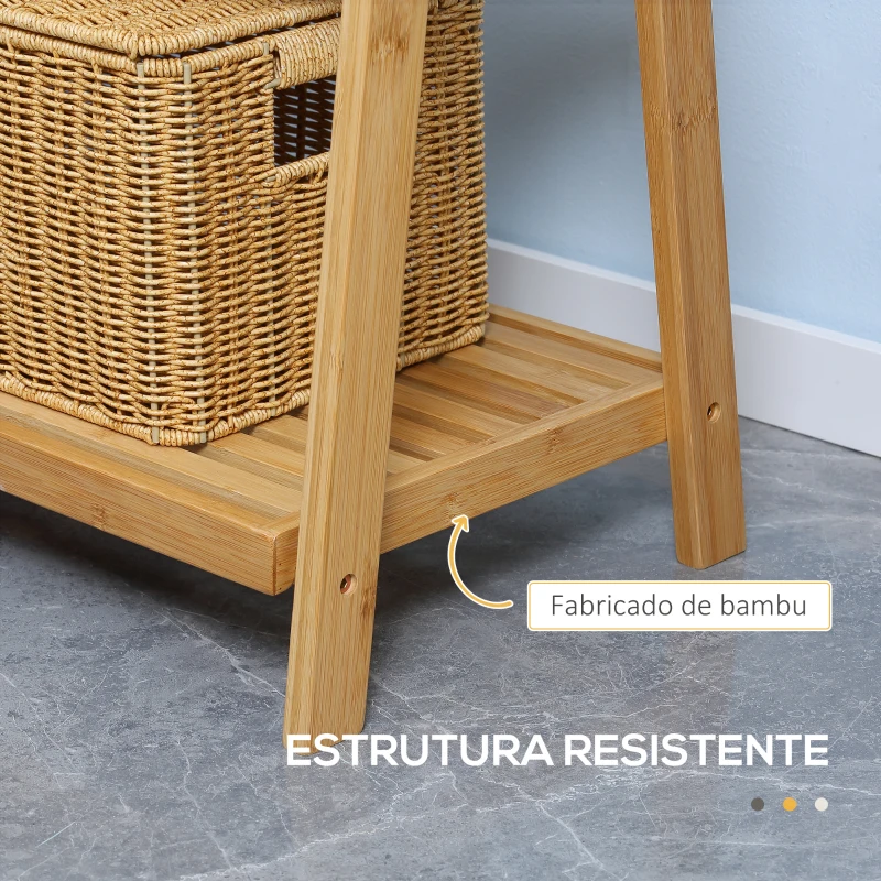 kleankin Toalheiro de Pé de Bambu com 3 Barras Toalheiro Dobrável com 3 Prateleiras de Armazenamento 53x30,5x152cm Madeira