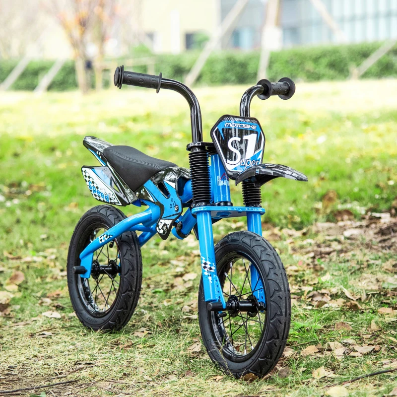 HOMCOM Ø30 cm Laufrad Motorrad Kinderlaufrad Sport Bike Lernlaufrad 3-6 Jahre Kinderspielzeug Luftgefüllte Reifen Sitz aus Kunstleder Blau 91 x 43 x 61 cm