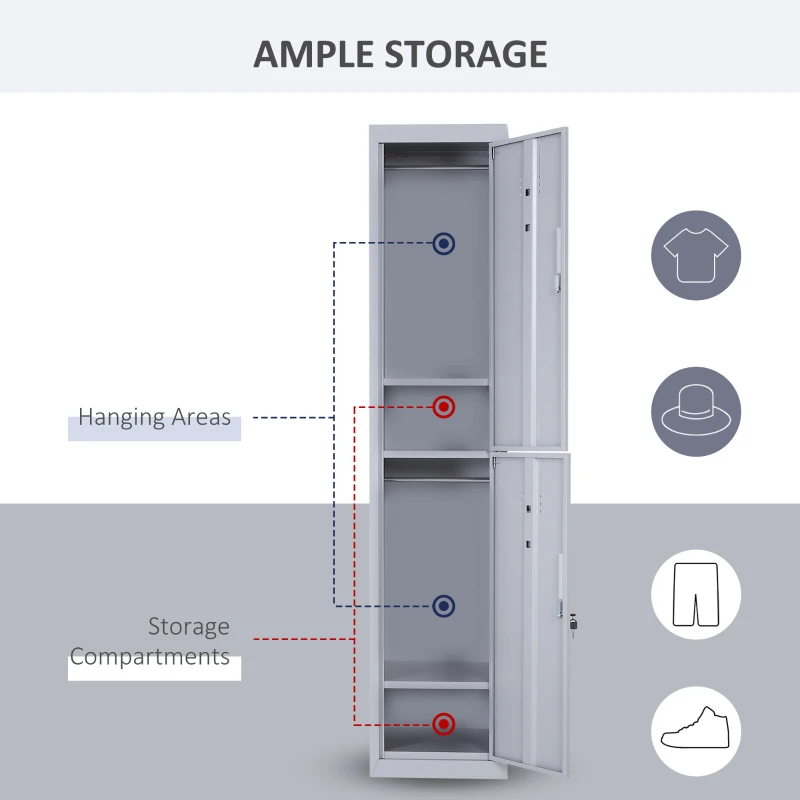 Vinsetto 1.8m Lockable Office Cabinet Storage Cold Rolled Steel w/ Shelves Grey