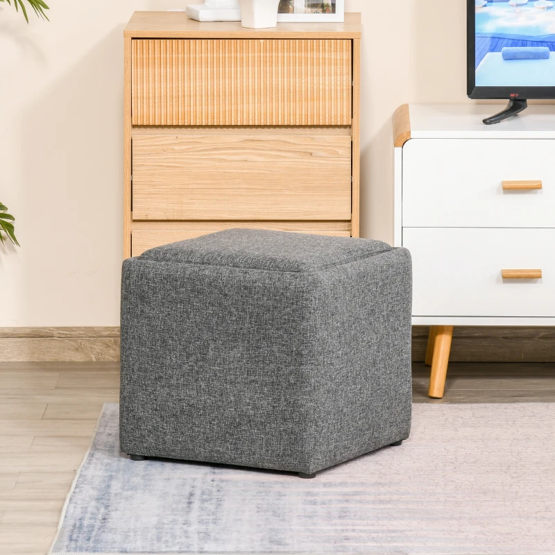HOMCOM Sitzhocker mit Stauraum, Fußhocker, Polsterhocker, abnehmbarer Deckel, Bezug in Leinenoptik, 42 x 42 x 41 cm, Dunkelgrau