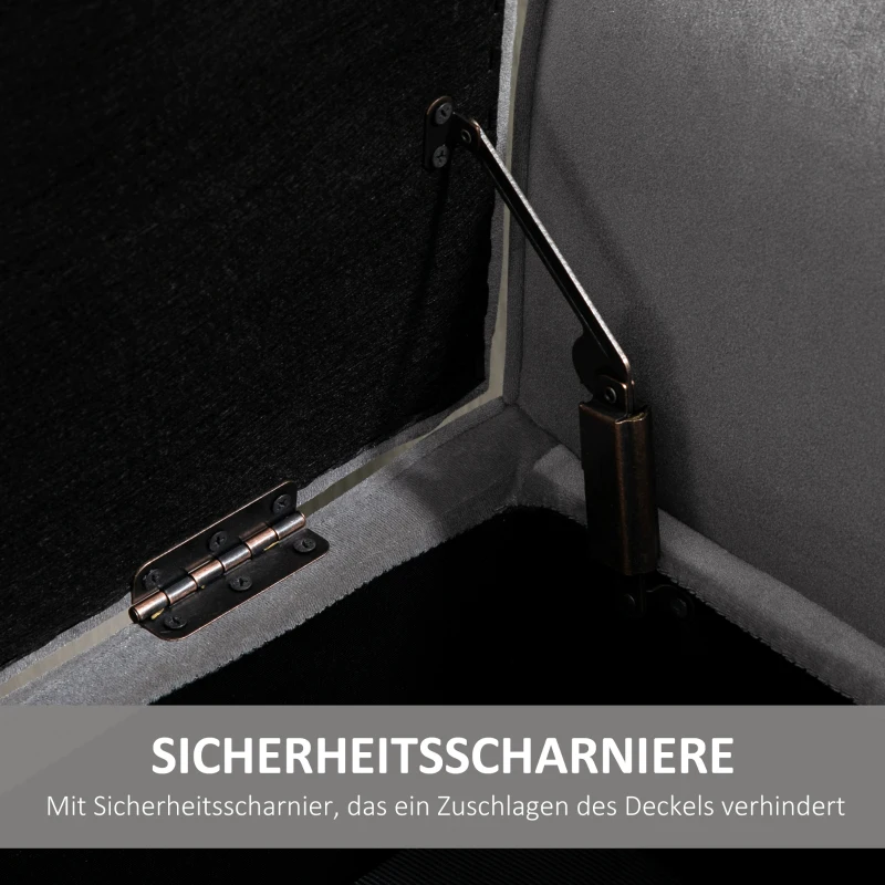 HOMCOM bank gestoffeerde bank met opbergruimte armleuningen borstbank moderne gang slaapkamer woonkamer fluweelzacht polyester rubber hout grijs 118 x 42 x 66 cm