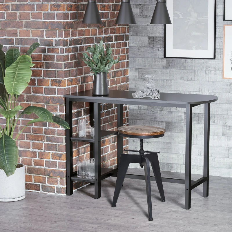 HOMCOM Swivel Bar Stool W/Wooden Top, Adjustable Height-Brown/Black