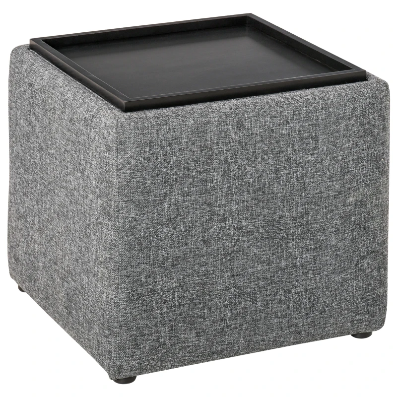 HOMCOM Sitzhocker mit Stauraum, Fußhocker, Polsterhocker, abnehmbarer Deckel, Bezug in Leinenoptik, 42 x 42 x 41 cm, Dunkelgrau