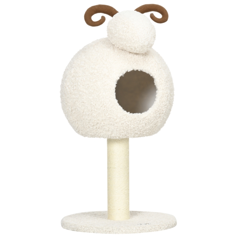PawHut kattenboom, 100 cm, klimboom met krabpaal, kattenboom met sisalpaal en speelgoedbal, kattenmeubel met kussen, pluche, crèmewit