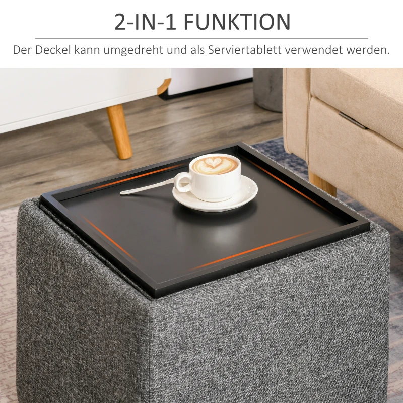 HOMCOM Sitzhocker mit Stauraum, Fußhocker, Polsterhocker, abnehmbarer Deckel, Bezug in Leinenoptik, 42 x 42 x 41 cm, Dunkelgrau