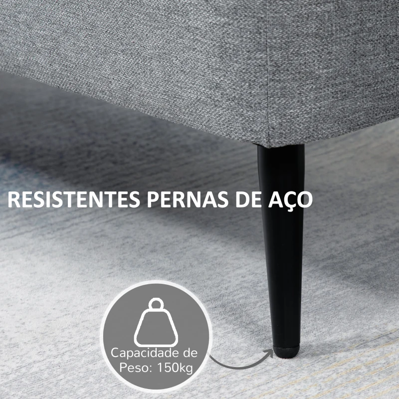 HOMCOM Banco de Armazenamento Estofado em Linho com Tampa Abatível e Pés de Aço Carga Máxima 150kg 101x38,5x44,5 cm Cinza