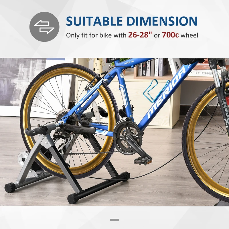 HOMCOM Turbo Trainer Magnetic Bike Trainer Indoor Exercise Bike Trainer Stand Magnetic Resistance Bicycle Training Stand for Mountain & Road Bikes 26'' to 28'' and 700C Wheels, Sliver