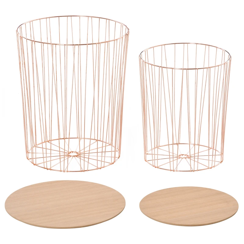 HOMCOM Metal Base MDF Top Duo-Pack Lift-Top Bedside Table Rose Gold