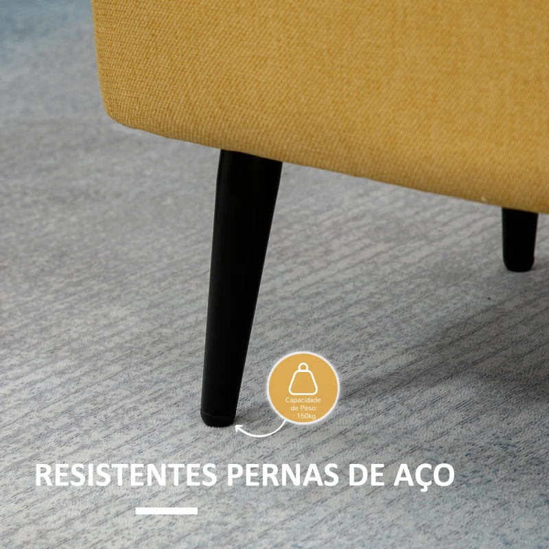 HOMCOM Banco de Armazenamento Estofado em Linho com Tampa Abatível e Pés de Aço Carga Máxima 150kg 101x38,5x44,5 cm Amarelo