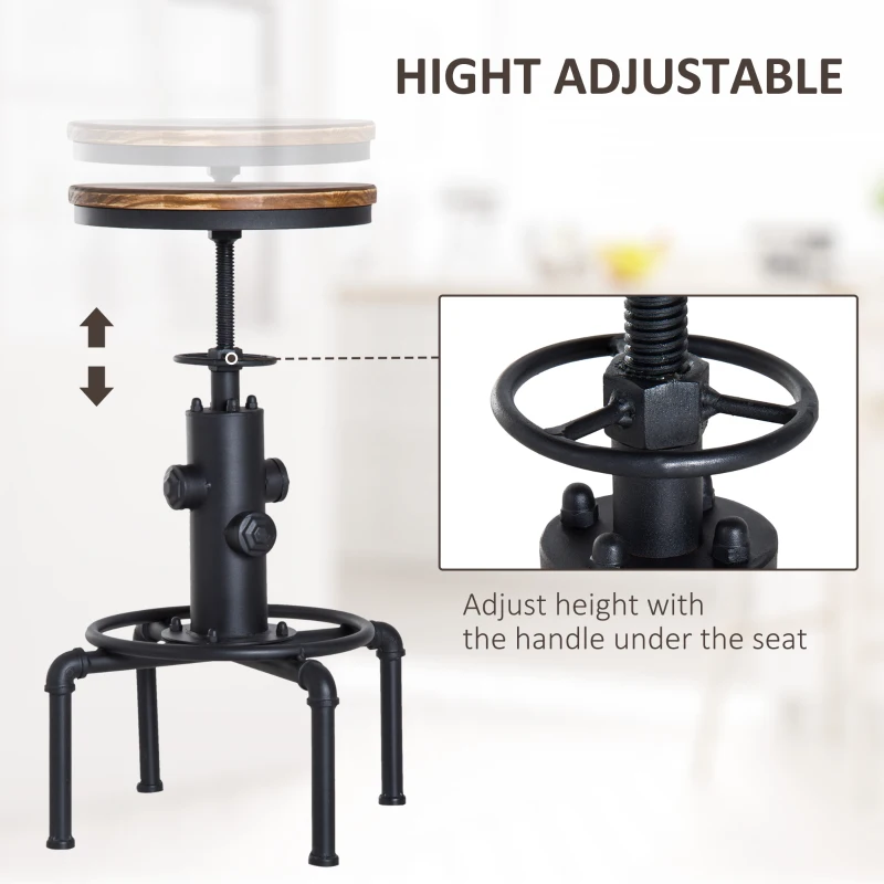 HOMCOM Bar stool Swivel Chair Dining Wooden Top Adjustable W/Footrest Pine Wood Steel Brown