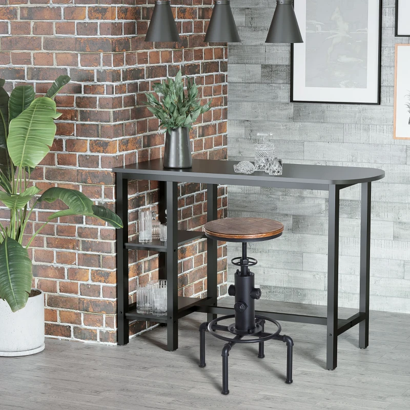 HOMCOM Bar stool Swivel Chair Dining Wooden Top Adjustable W/Footrest Pine Wood Steel Brown
