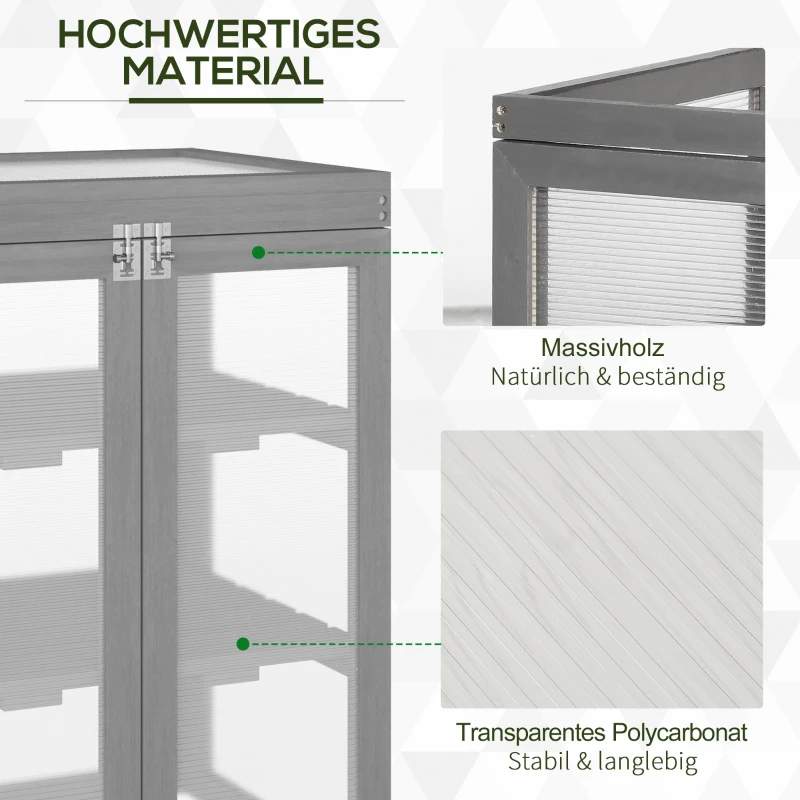 Outsunny Kas, Kweekkas, Transparant, Geschikt voor Buitengebruik, Hout+Polycarbonaat, 58 x 44 x 78cm(m-4)