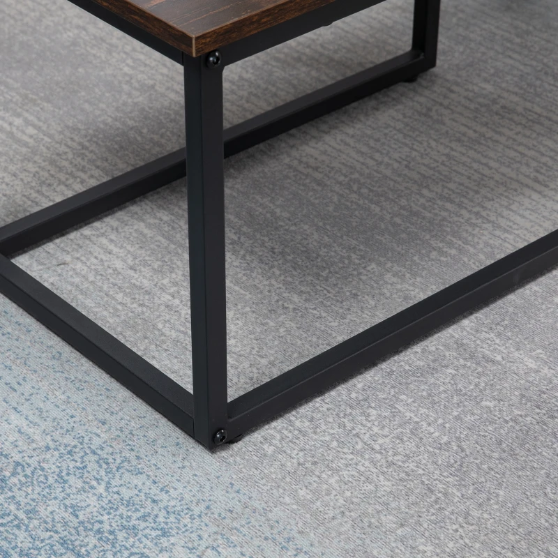 HOMCOM Set 2 Tavolini da Caffè Impilabili in Stile Industriale in Legno e Acciaio, Marrone e Nero