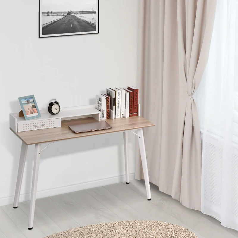 HOMCOM Computer Desk with Monitor Stand, Drawer and Storage Compartments, Compact Desk for Home Office and Small Spaces, White