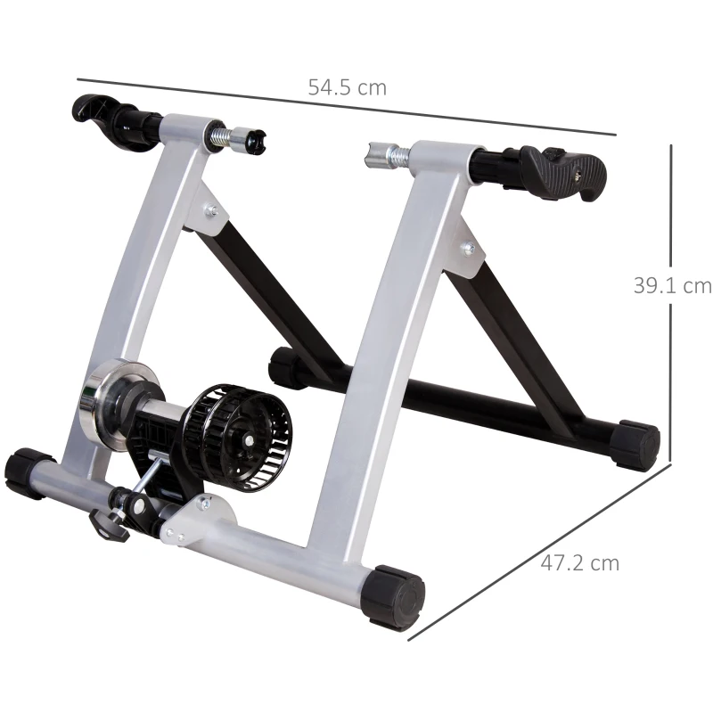 HOMCOM Turbo Trainer Magnetic Bike Trainer Indoor Exercise Bike Trainer Stand Magnetic Resistance Bicycle Training Stand for Mountain & Road Bikes 26'' to 28'' and 700C Wheels, Sliver
