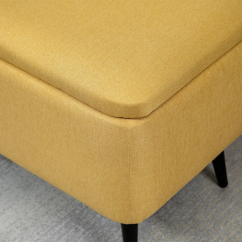 HOMCOM Banco de Armazenamento Estofado em Linho com Tampa Abatível e Pés de Aço Carga Máxima 150kg 101x38,5x44,5 cm Amarelo