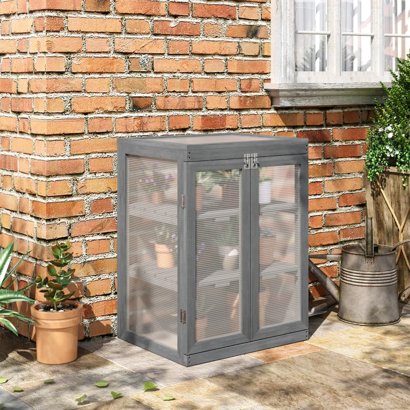 Outsunny Kas, Kweekkas, Transparant, Geschikt voor Buitengebruik, Hout+Polycarbonaat, 58 x 44 x 78cm(m-12)