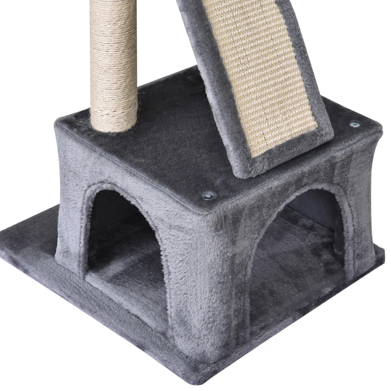 PawHut Kratzbaum Kletterbaum Katzenkratzbaum Katzenbaum Katzenmöbel mit Sisalsäule Katzenhaus Plüsch Grau 50 x 40 x 114 cm
