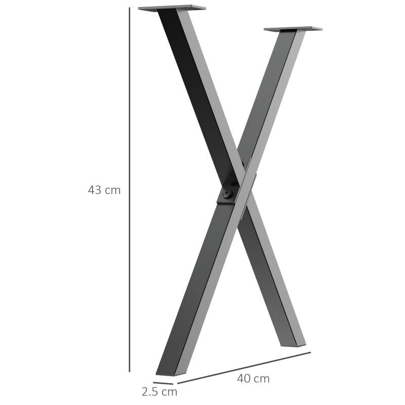 HOMCOM Set 2 Pezzi Gambe per Tavolo in Acciaio a X, Piedi per Tavolo con 16 Viti Incluse, Gambe Preforate con 4 Fori, 40x2.5x43cm, Nero