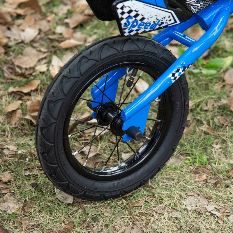 HOMCOM Ø30 cm Laufrad Motorrad Kinderlaufrad Sport Bike Lernlaufrad 3-6 Jahre Kinderspielzeug Luftgefüllte Reifen Sitz aus Kunstleder Blau 91 x 43 x 61 cm