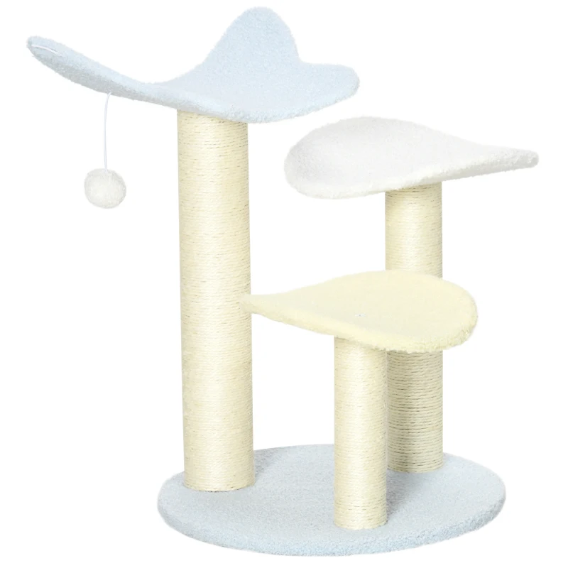 PawHut Indoor Cat Tree, with Sisal Scratching Post, Toy Ball - Blue and Cream
