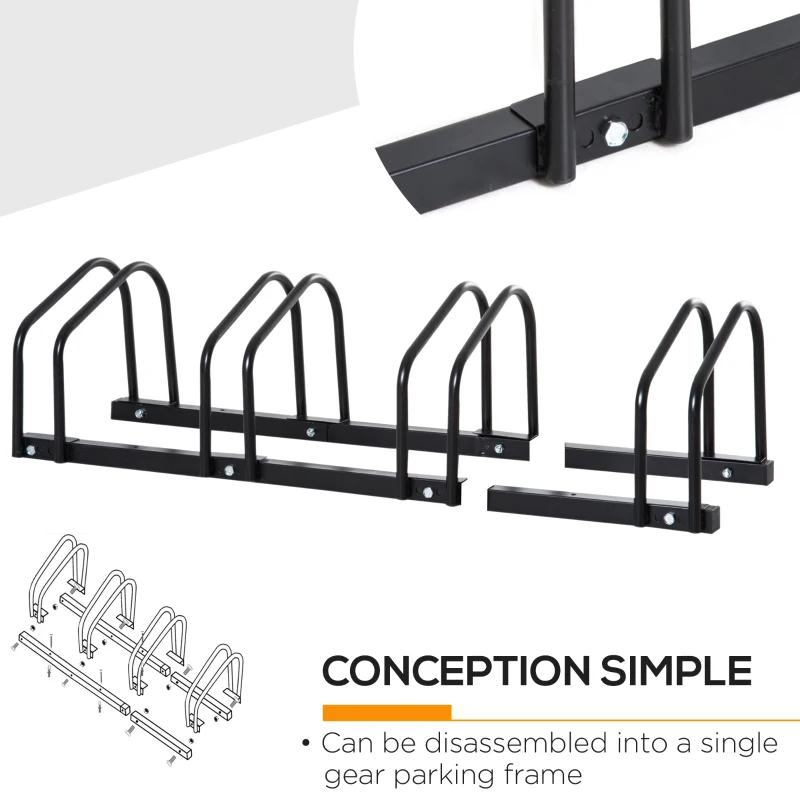 HOMCOM 4-Bike Floor Parking Stand Parking Rack, 95Lx33Wx27H cm, Steel-Black