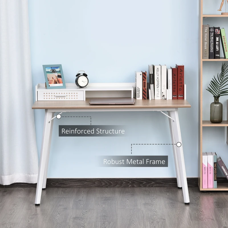 HOMCOM Computer Desk with Monitor Stand, Drawer and Storage Compartments, Compact Desk for Home Office and Small Spaces, White