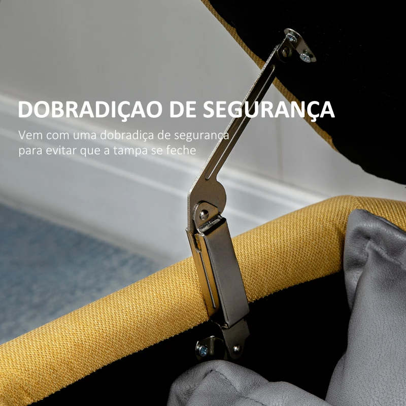 HOMCOM Banco de Armazenamento Estofado em Linho com Tampa Abatível e Pés de Aço Carga Máxima 150kg 101x38,5x44,5 cm Amarelo