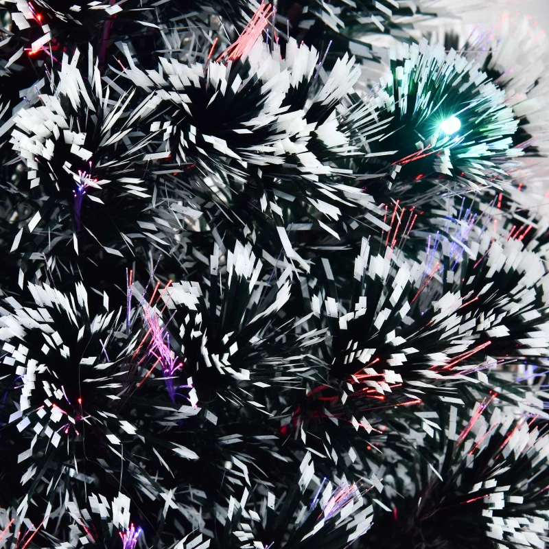 HOMCOM 4ft Artificial Prelit Christmas Tree, Snow Xmas Tree with Colourful LED Lighting Fiber Optics, Green White