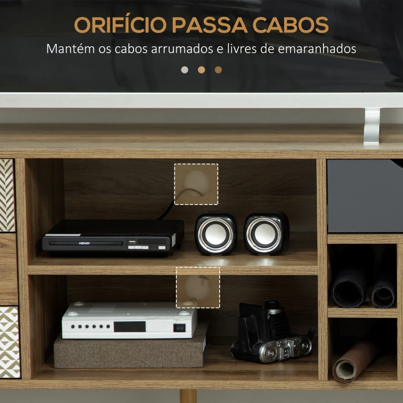 HOMCOM Móvel de TV com Prateleira de Armazenamento 4 Gavetas e Pés de Metal para Televisores de até 50 Polegadas 120x39x64cm Marrom