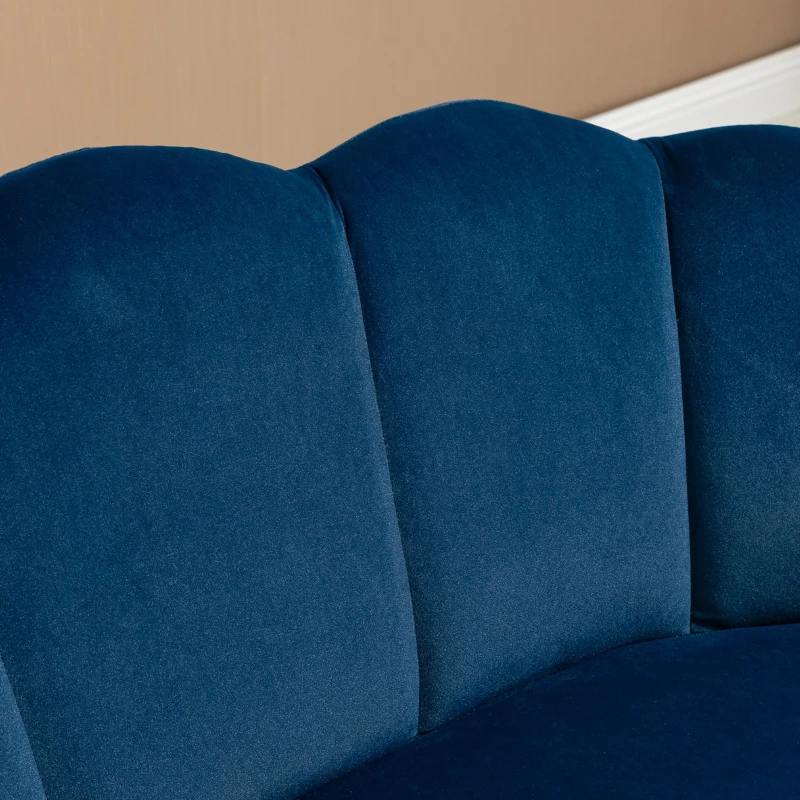 HOMCOM 2-Sitzer Sofa im Retro-Design, Holzbeine, Velvet-Touch 132 cm x 66 cm x 80 cm Dunkelblau
